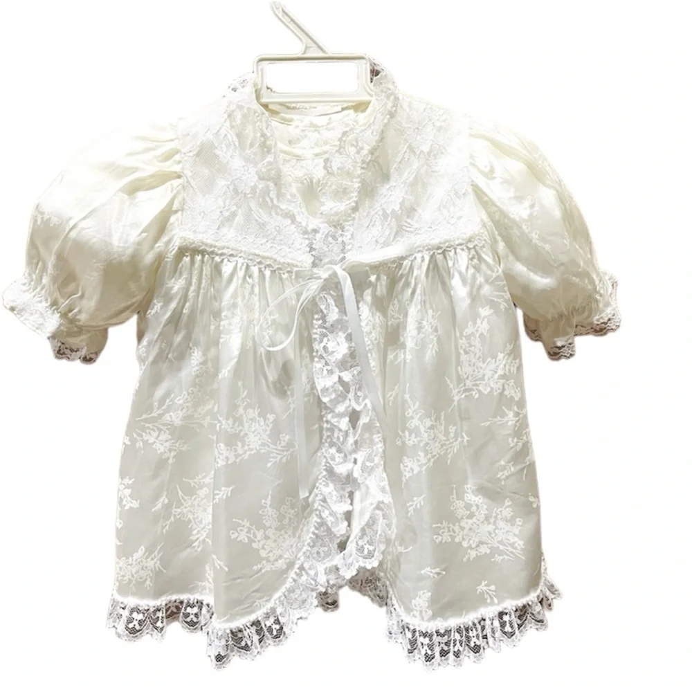 Vintage 80s 90s Complete three-piece christening set. Dress cape and hat